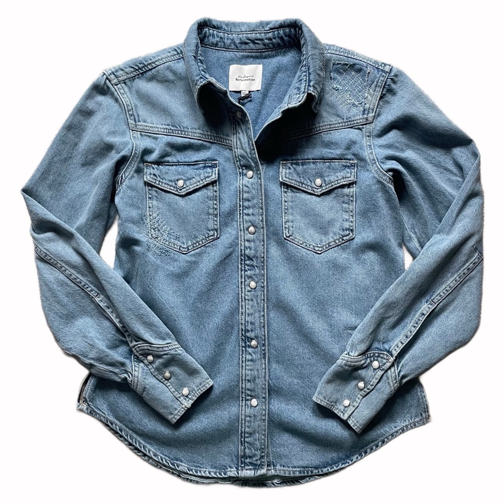 Reformation Light Blue Denim Button-Down Shirt